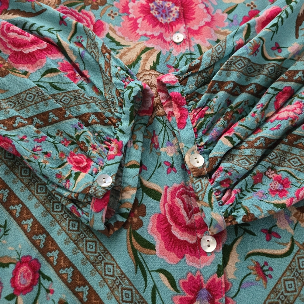 Spell Teal Babushka Blouse SZ XXL + Jasmine Fan NWT 🩵🩷 RESERVED❣️ - Picture 9 of 14